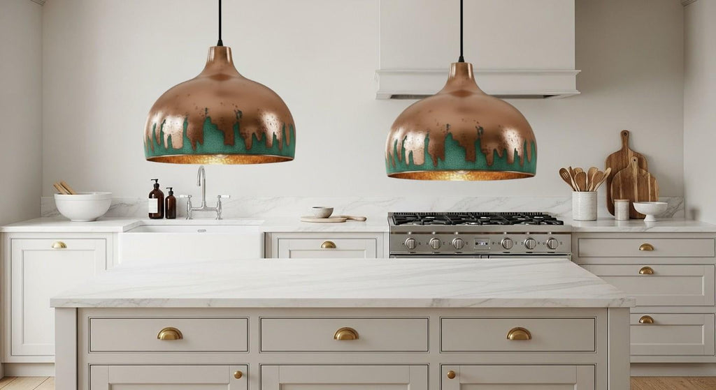Verdigris Copper Pendant Light – Handmade Copper Dome Pendant Light – Green Patina Moroccan Ceiling Lamp –Rustic Farmhouse Lighting