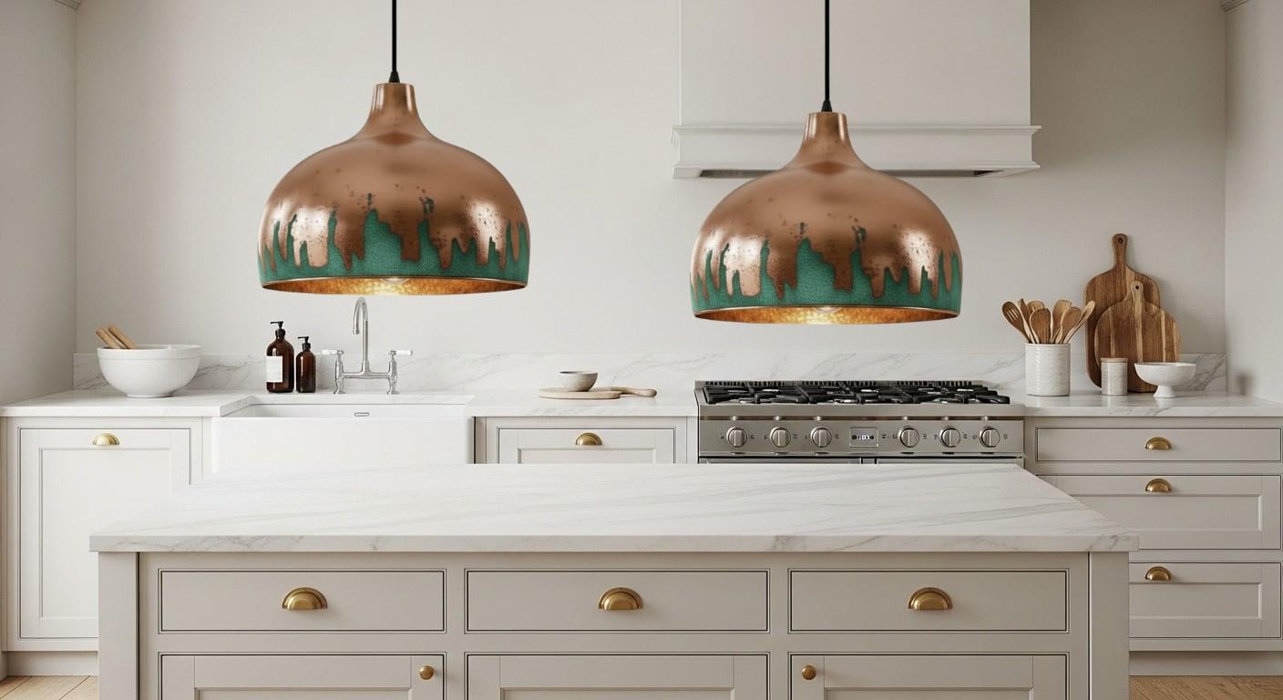 Verdigris Copper Pendant Light – Handmade Copper Dome Pendant Light – Green Patina Moroccan Ceiling Lamp –Rustic Farmhouse Lighting