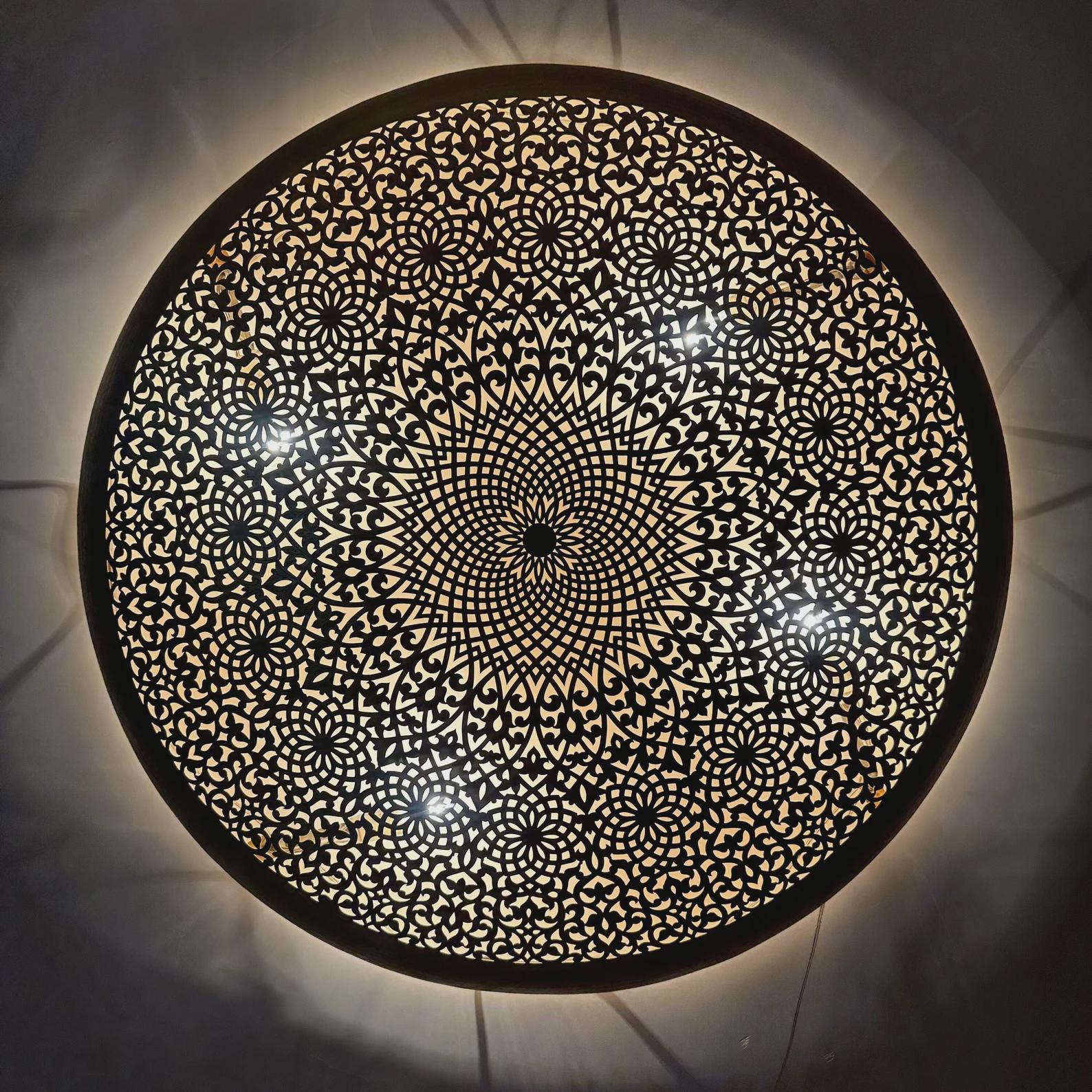 Handmade Moroccan Brass Wall Light, Geometric Sconce