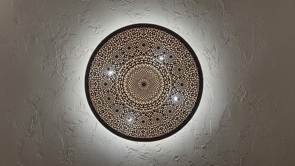 Handmade Moroccan Brass Wall Light, Geometric Sconce