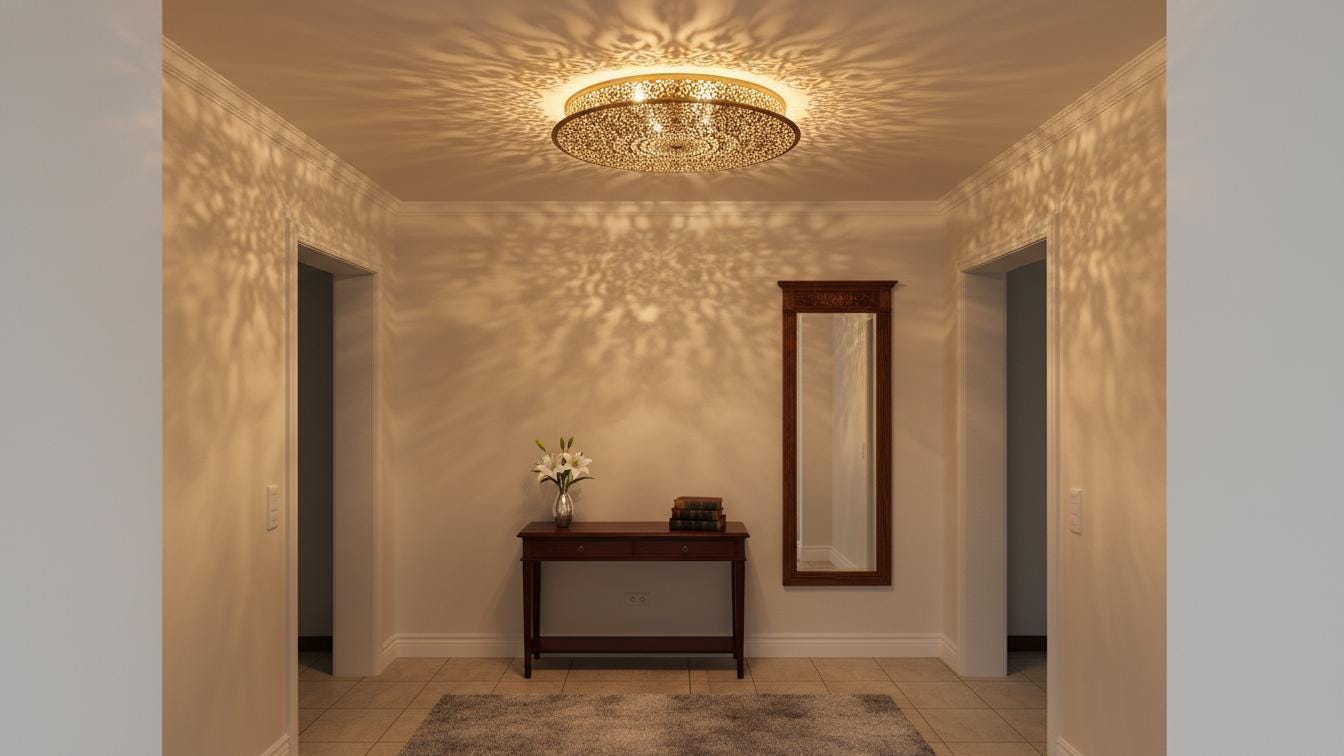 Handmade Moroccan Brass Flush Mount Ceiling Light - Engraved Geometric Fixture