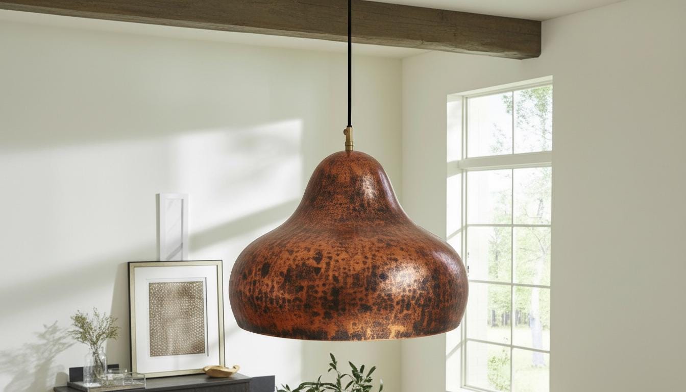 Handmade Copper Dome Pendant Light ,Oxidized Copper Dome Pendant, Organic Modern Ceiling Lamp for Farmhouse Kitchen Lighting Decor
