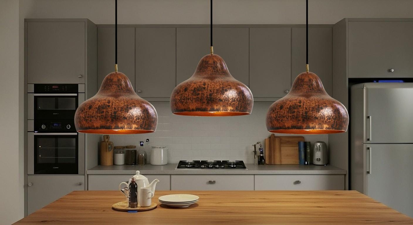 Handmade Copper Dome Pendant Light ,Oxidized Copper Dome Pendant, Organic Modern Ceiling Lamp for Farmhouse Kitchen Lighting Decor