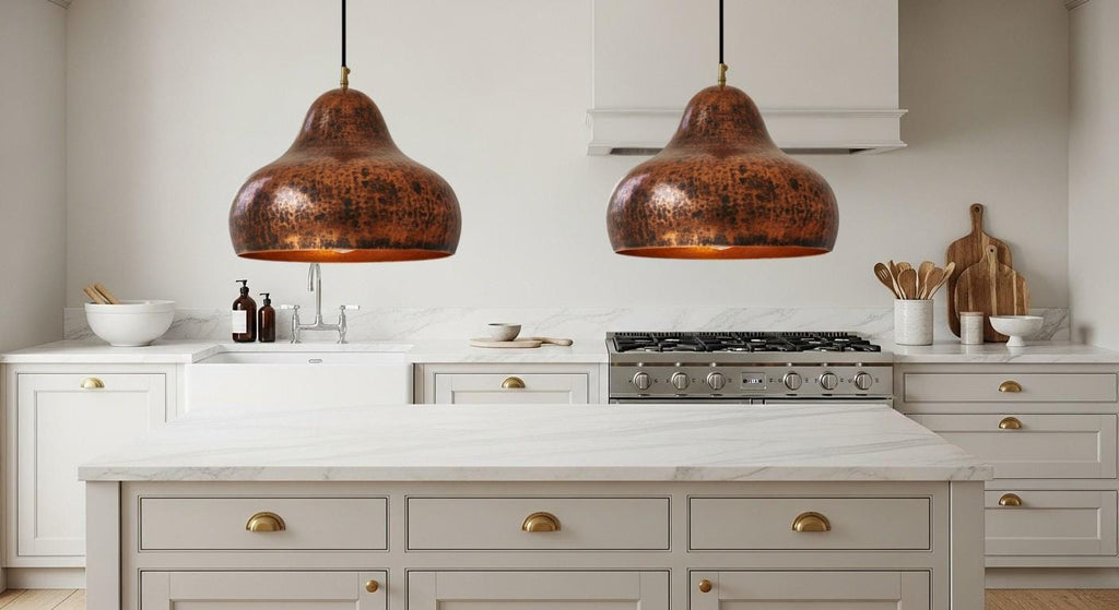 Handmade Copper Dome Pendant Light ,Oxidized Copper Dome Pendant, Organic Modern Ceiling Lamp for Farmhouse Kitchen Lighting Decor
