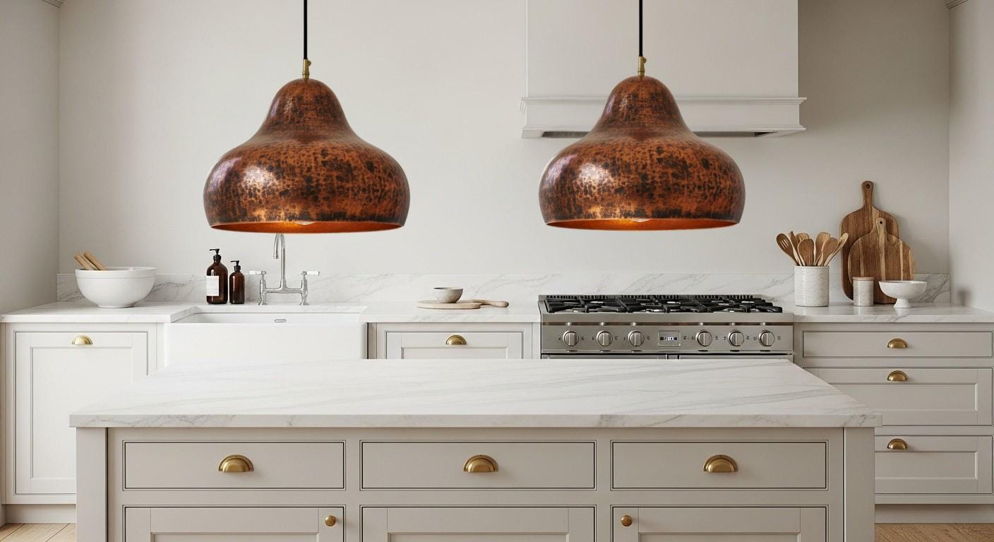 Handmade Copper Dome Pendant Light ,Oxidized Copper Dome Pendant, Organic Modern Ceiling Lamp for Farmhouse Kitchen Lighting Decor