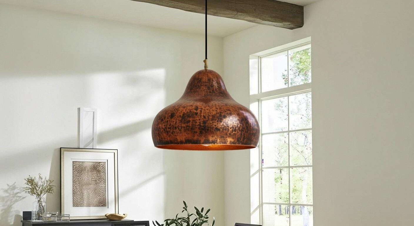 Handmade Copper Dome Pendant Light ,Oxidized Copper Dome Pendant, Organic Modern Ceiling Lamp for Farmhouse Kitchen Lighting Decor