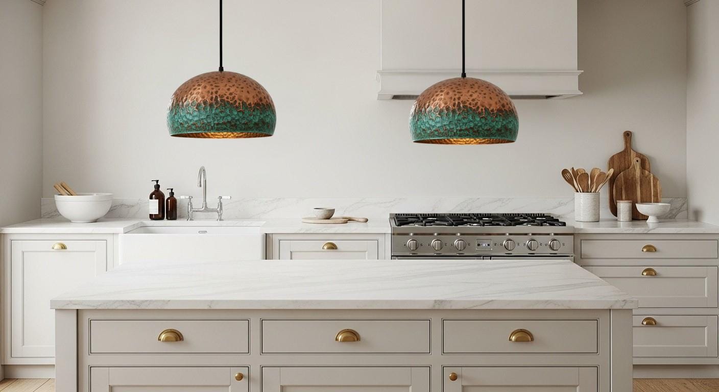 Modern Copper Dome Pendant Lamp Green Patina, Hammerd Dome Lamp, Ceiling Dome Lamp, Copper Dome Light fixture, Rustic Chandelier