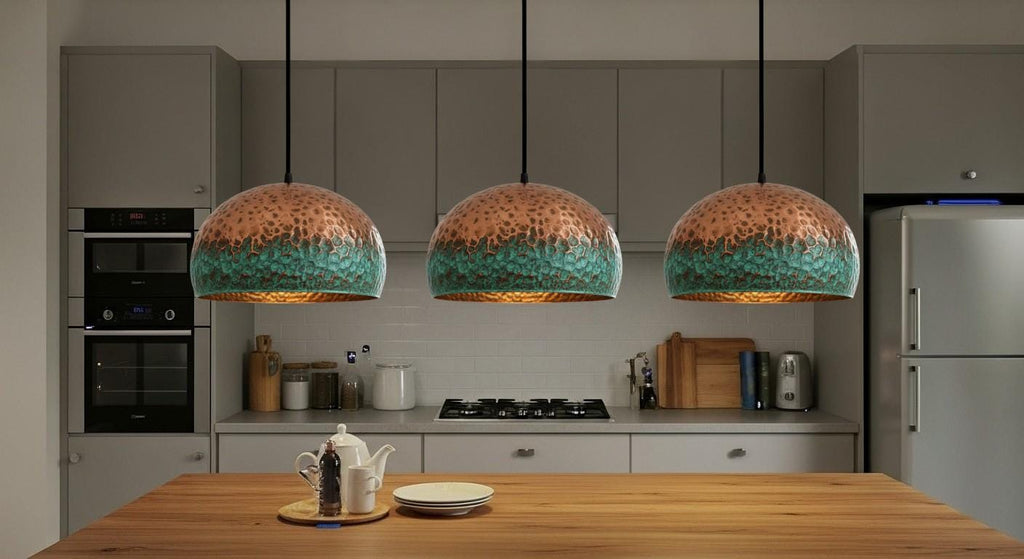 Modern Copper Dome Pendant Lamp Green Patina, Hammerd Dome Lamp, Ceiling Dome Lamp, Copper Dome Light fixture, Rustic Chandelier