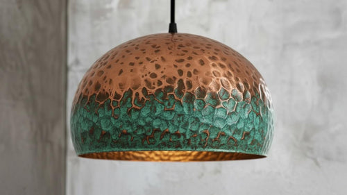 Modern Copper Dome Pendant Lamp Green Patina, Hammerd Dome Lamp, Ceiling Dome Lamp, Copper Dome Light fixture, Rustic Chandelier