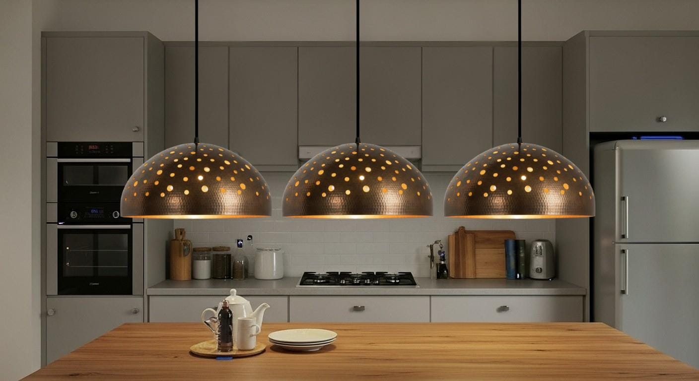 Handmade Copper Dome Pendant Light, Moroccan Perforated Ceiling Lamp ,Oxidized Farmhouse Ceiling Light, Rustic Kitchen Island Fixture