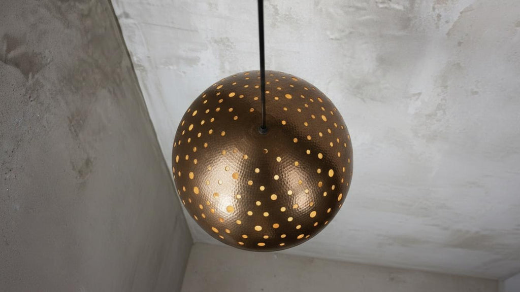 Handmade Copper Dome Pendant Light, Moroccan Perforated Ceiling Lamp ,Oxidized Farmhouse Ceiling Light, Rustic Kitchen Island Fixture
