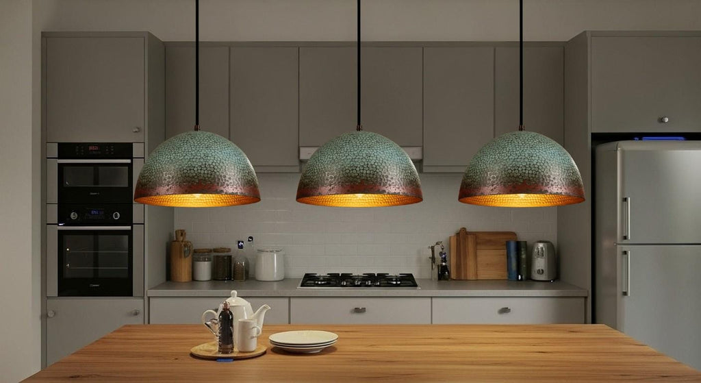 Oxidized Copper Pendant Light –Handmade Green Patina Dome Ceiling, Moroccan Style, Copper Dome Ceiling Light – Kitchen Island Lighting