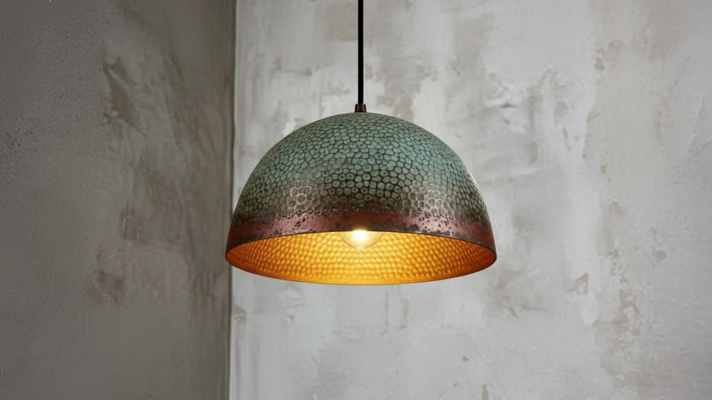 Oxidized Copper Pendant Light –Handmade Green Patina Dome Ceiling, Moroccan Style, Copper Dome Ceiling Light – Kitchen Island Lighting