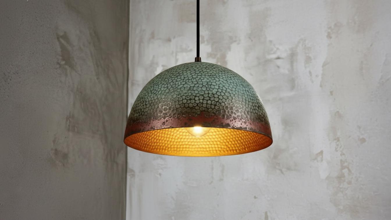 Oxidized Copper Pendant Light –Handmade Green Patina Dome Ceiling, Moroccan Style, Copper Dome Ceiling Light – Kitchen Island Lighting