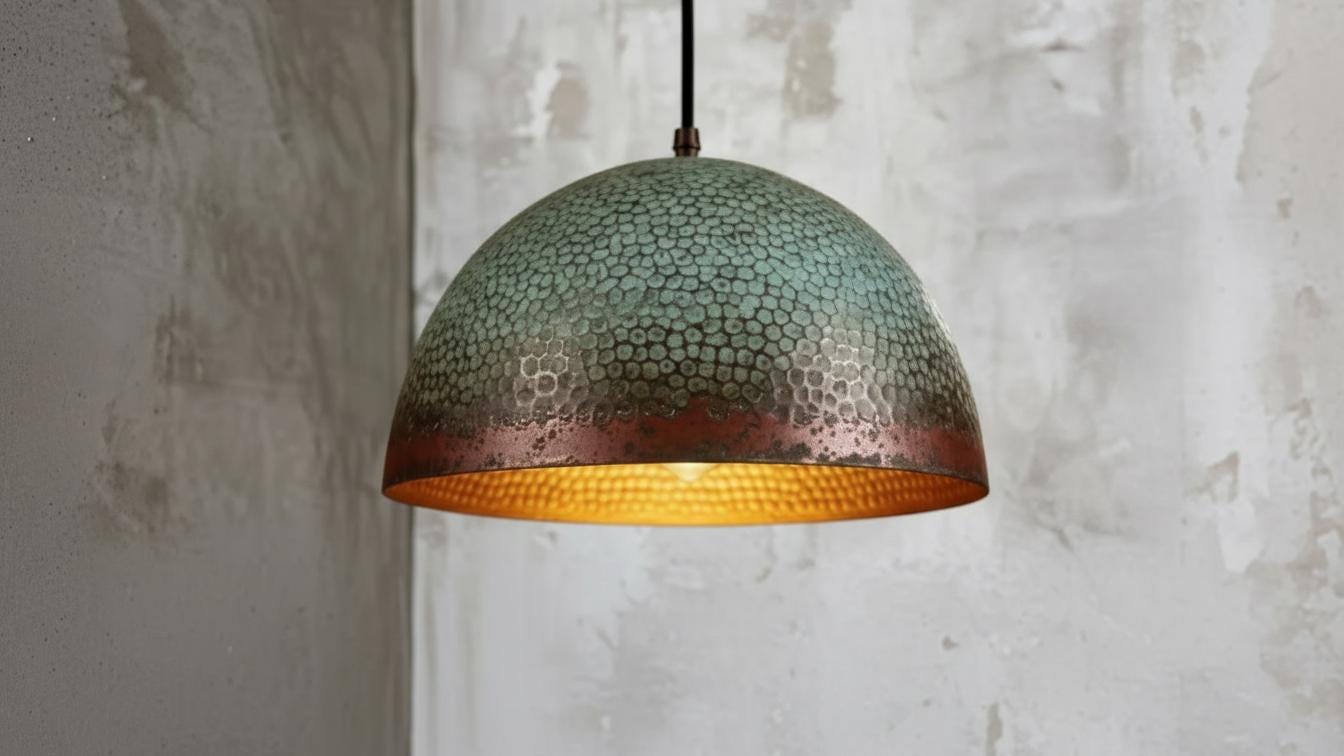 Oxidized Copper Pendant Light –Handmade Green Patina Dome Ceiling, Moroccan Style, Copper Dome Ceiling Light – Kitchen Island Lighting