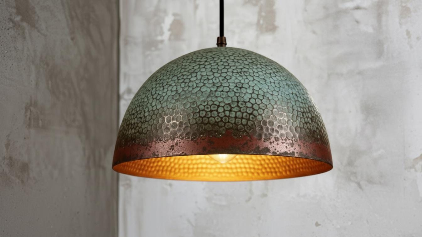 Oxidized Copper Pendant Light –Handmade Green Patina Dome Ceiling, Moroccan Style, Copper Dome Ceiling Light – Kitchen Island Lighting