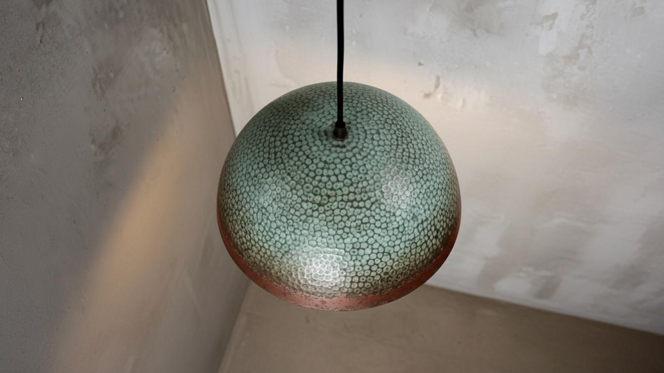 Oxidized Copper Pendant Light –Handmade Green Patina Dome Ceiling, Moroccan Style, Copper Dome Ceiling Light – Kitchen Island Lighting