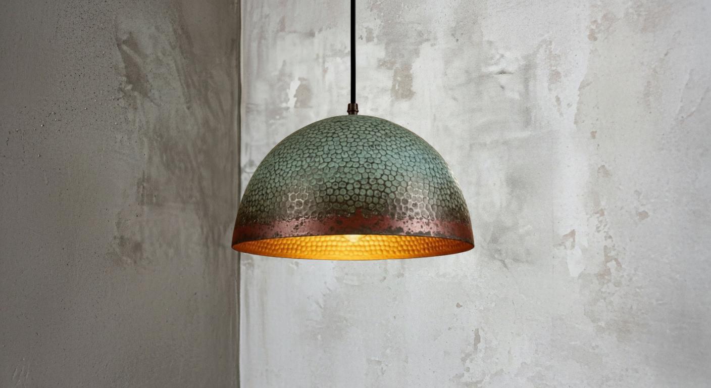 Oxidized Copper Pendant Light –Handmade Green Patina Dome Ceiling, Moroccan Style, Copper Dome Ceiling Light – Kitchen Island Lighting