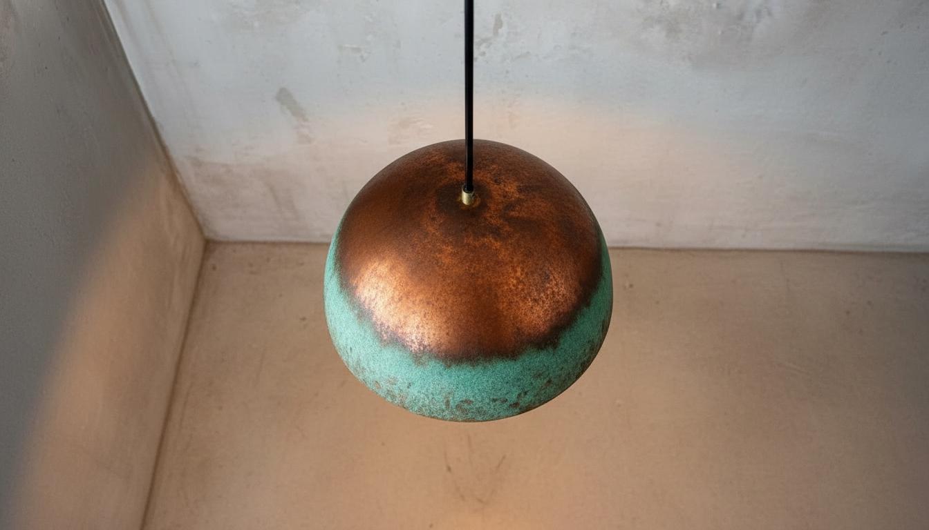 Handcrafted Copper Dome Pendant Light, Moroccan Style, Patina Finish