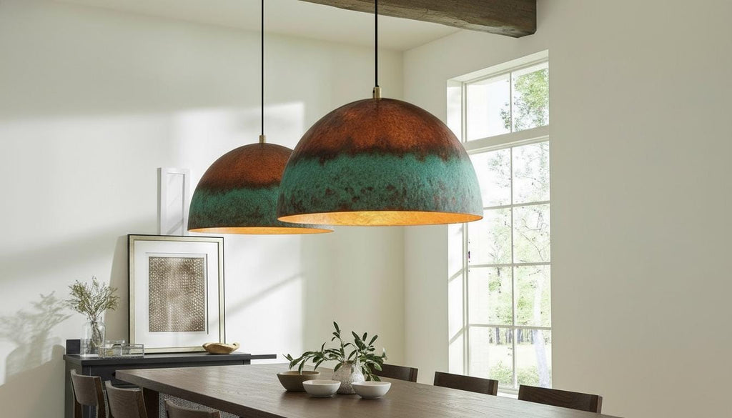 Handcrafted Copper Dome Pendant Light, Moroccan Style, Patina Finish