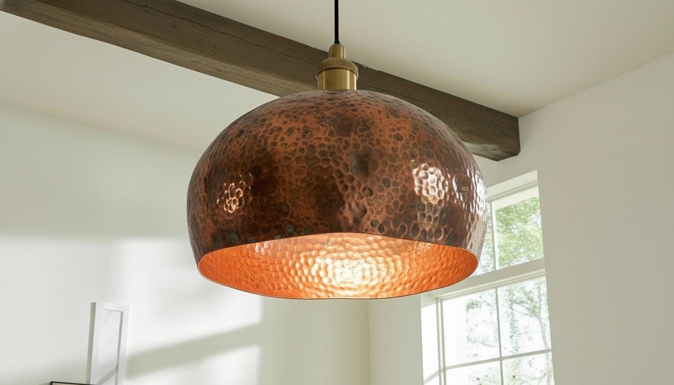 Oxidized Copper Dome Pendant Light – Handcrafted Moroccan Ceiling Fixture for Rustic Farmhouse Kitchen Island