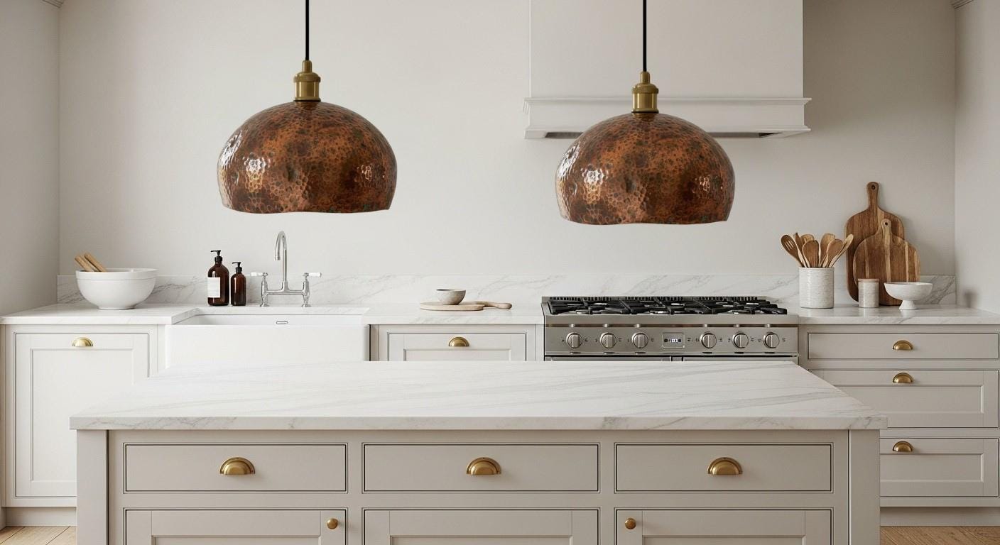 Oxidized Copper Dome Pendant Light – Handcrafted Moroccan Ceiling Fixture for Rustic Farmhouse Kitchen Island