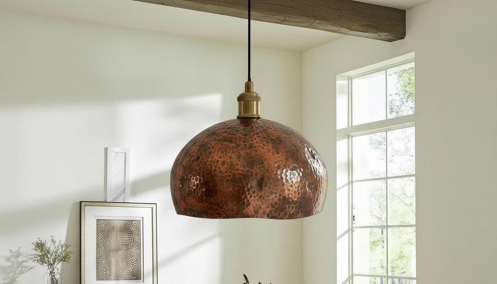 Oxidized Copper Dome Pendant Light – Handcrafted Moroccan Ceiling Fixture for Rustic Farmhouse Kitchen Island