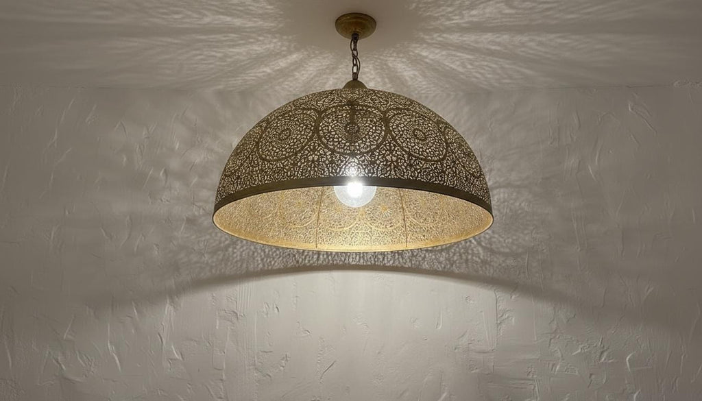 Moroccan Brass Pendant Light,Handcrafted Perforated Hanging Lamp,Handmade Hanging Light Fixture, Minimal Pendant Lighting ,Boho Ceiling Lamp