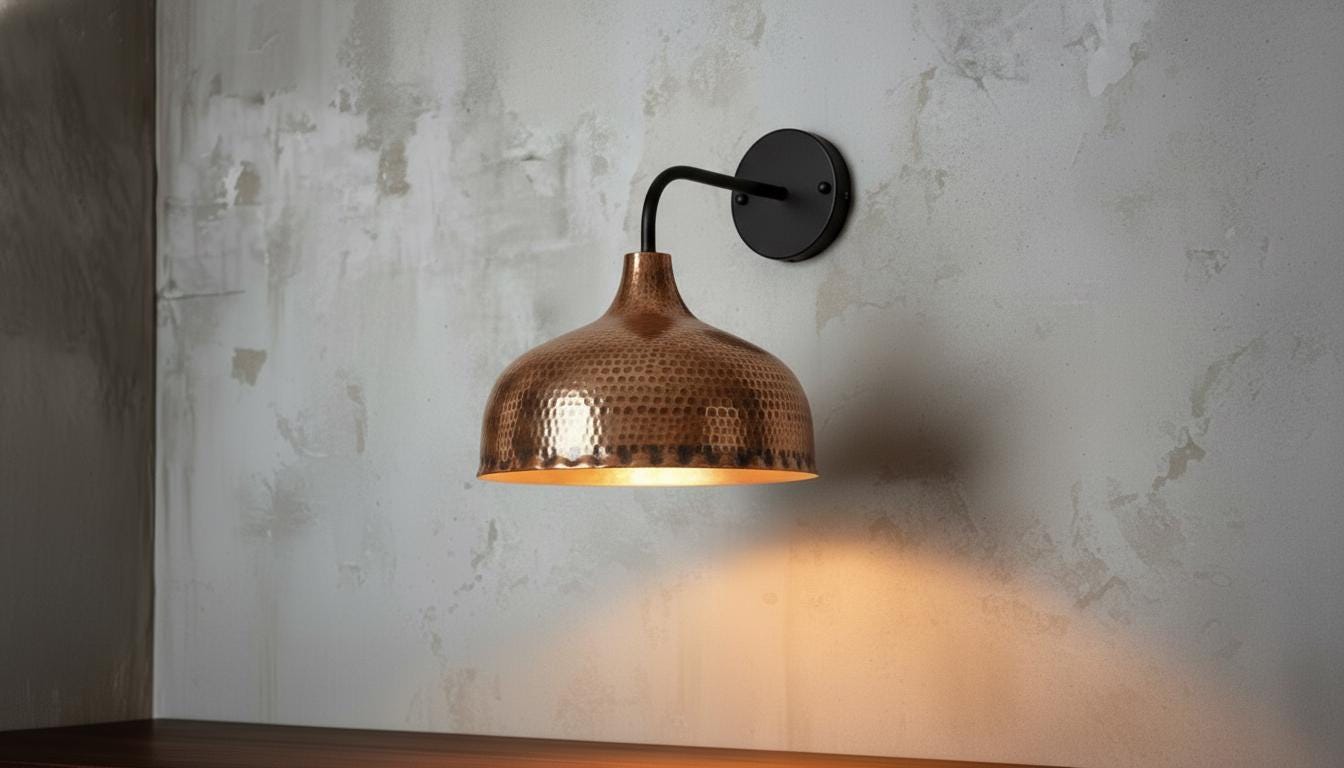 Perforated Oxidized Copper Wall Lamp – Handmade Green Patina Wall Sconce, Vintage Moroccan Pierced Brass-Style Light, Handcrafted Wall Fixture