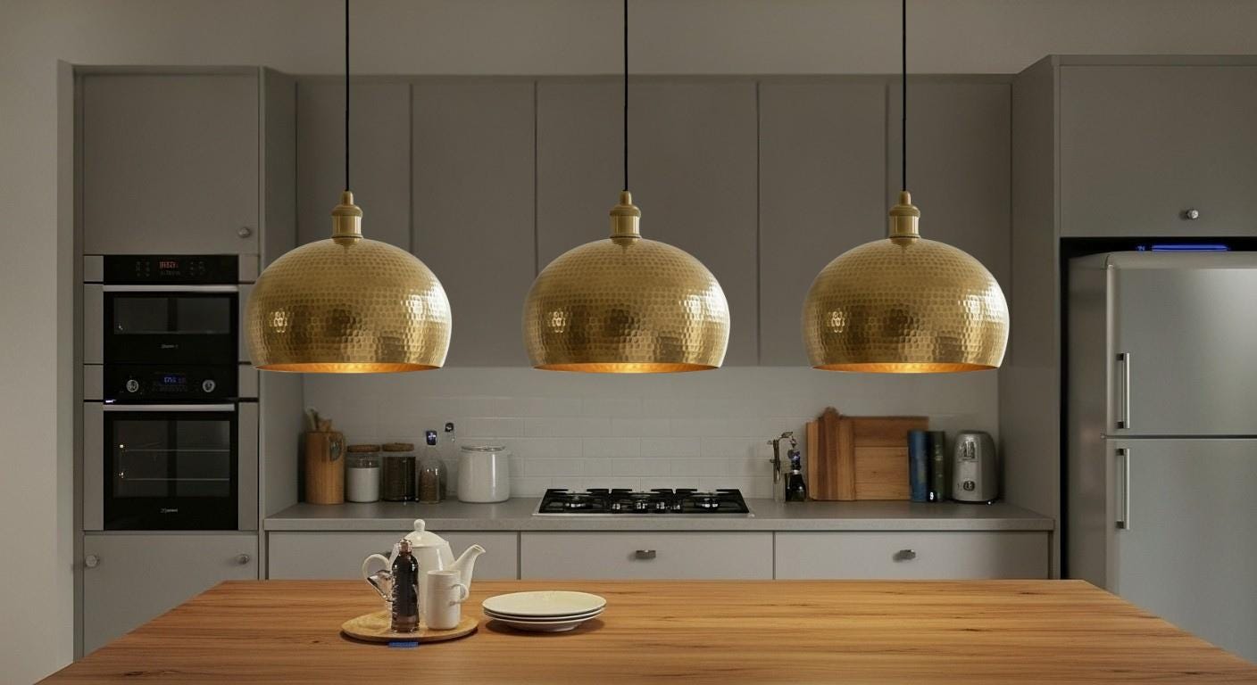 Handmade Hammered Brass Pendant Light – Moroccan Farmhouse Chandelier –  Industrial Ceiling Light – Dome Ceiling