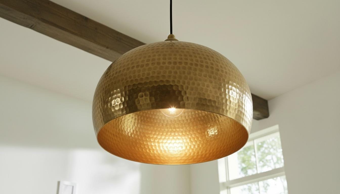 Handmade Hammered Brass Pendant Light – Moroccan Farmhouse Chandelier –  Industrial Ceiling Light – Dome Ceiling