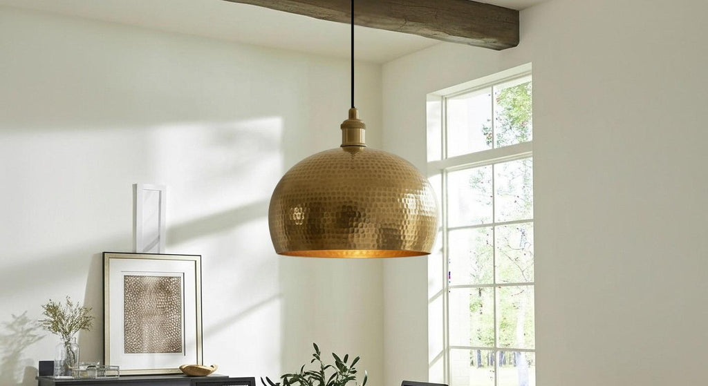 Set of 2 Hammered Copper Dome Pendant Lights – Moroccan Boho Style