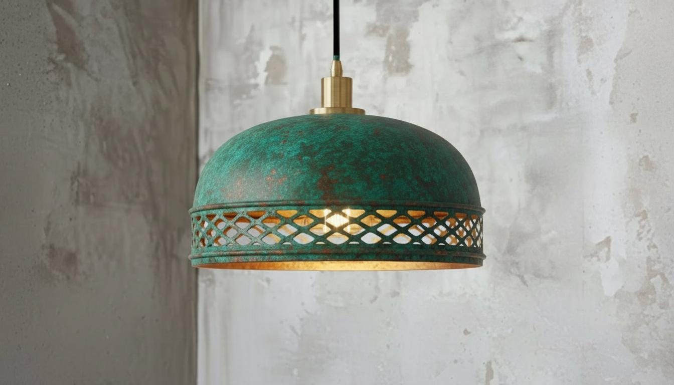 Oxidized Copper Dome Pendant ,Green Patina Copper Dome Pendant Light,Rustic Farmhouse Kitchen Lamp,Modern Copper Ceiling Dome Pendant Lamp