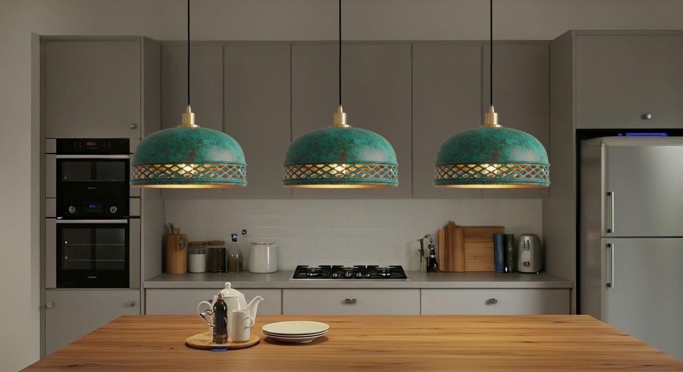 Oxidized Copper Dome Pendant ,Green Patina Copper Dome Pendant Light,Rustic Farmhouse Kitchen Lamp,Modern Copper Ceiling Dome Pendant Lamp