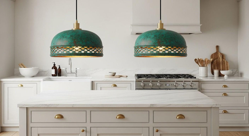 Oxidized Copper Dome Pendant ,Green Patina Copper Dome Pendant Light,Rustic Farmhouse Kitchen Lamp,Modern Copper Ceiling Dome Pendant Lamp