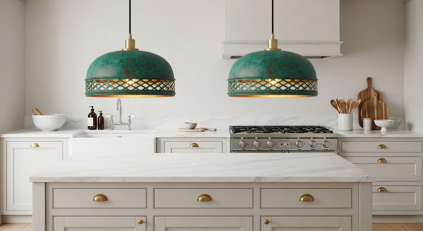 Oxidized Copper Dome Pendant ,Green Patina Copper Dome Pendant Light,Rustic Farmhouse Kitchen Lamp,Modern Copper Ceiling Dome Pendant Lamp
