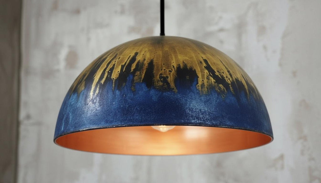 Oxidized Blue Patina Copper Dome Pendant Light, Moroccan Farmhouse Lighting , Kitchen Island -Modern Copper Ceiling