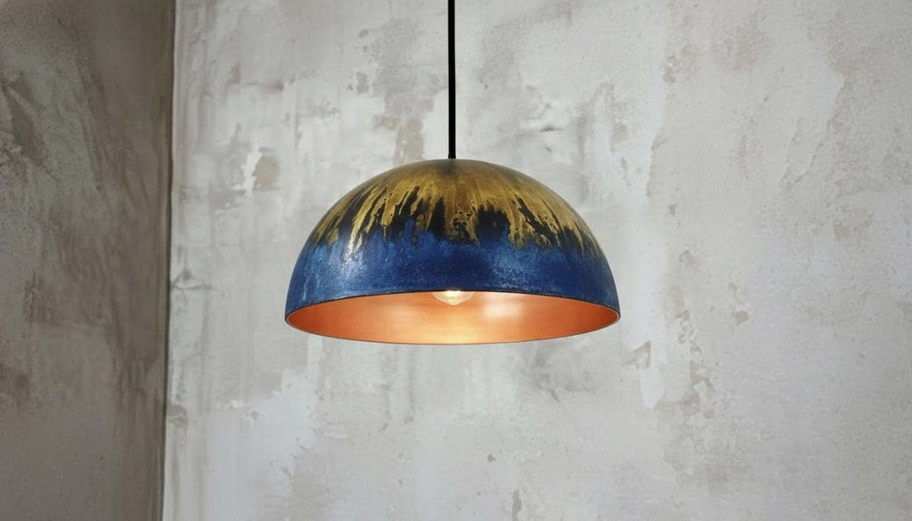 Oxidized Blue Patina Copper Dome Pendant Light, Moroccan Farmhouse Lighting , Kitchen Island -Modern Copper Ceiling