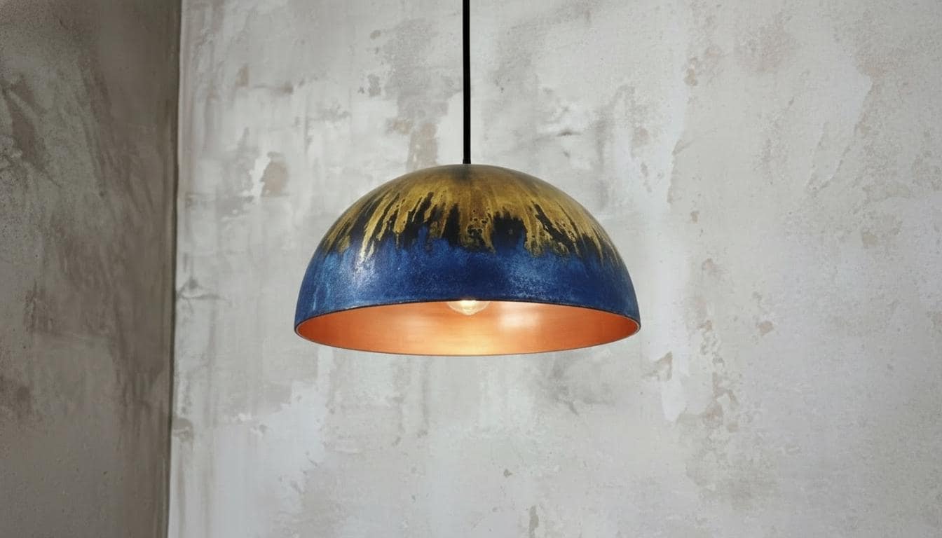 Oxidized Blue Patina Copper Dome Pendant Light, Moroccan Farmhouse Lighting , Kitchen Island -Modern Copper Ceiling