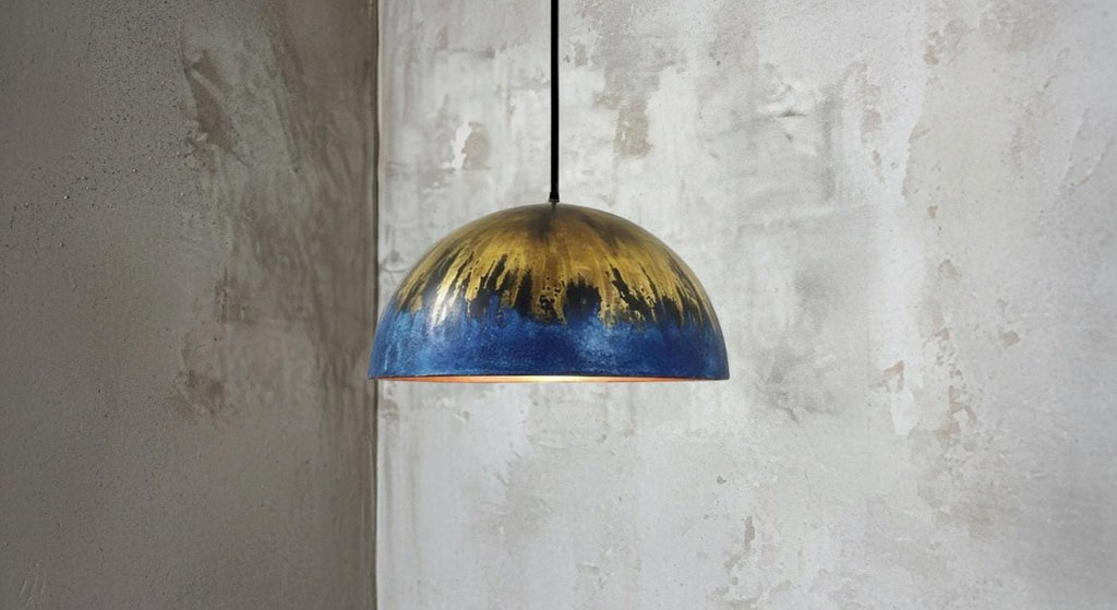 Oxidized Blue Patina Copper Dome Pendant Light, Moroccan Farmhouse Lighting , Kitchen Island -Modern Copper Ceiling