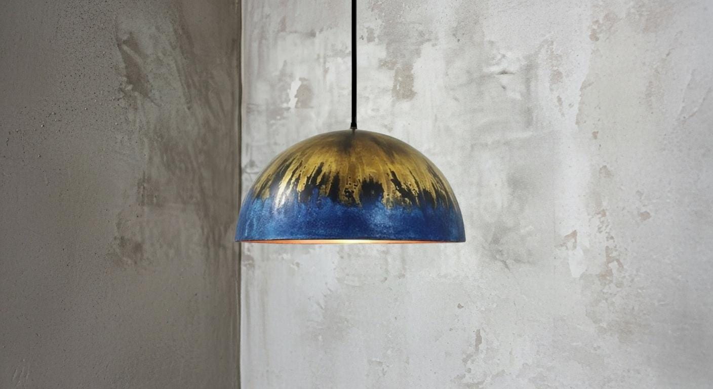 Oxidized Blue Patina Copper Dome Pendant Light, Moroccan Farmhouse Lighting , Kitchen Island -Modern Copper Ceiling