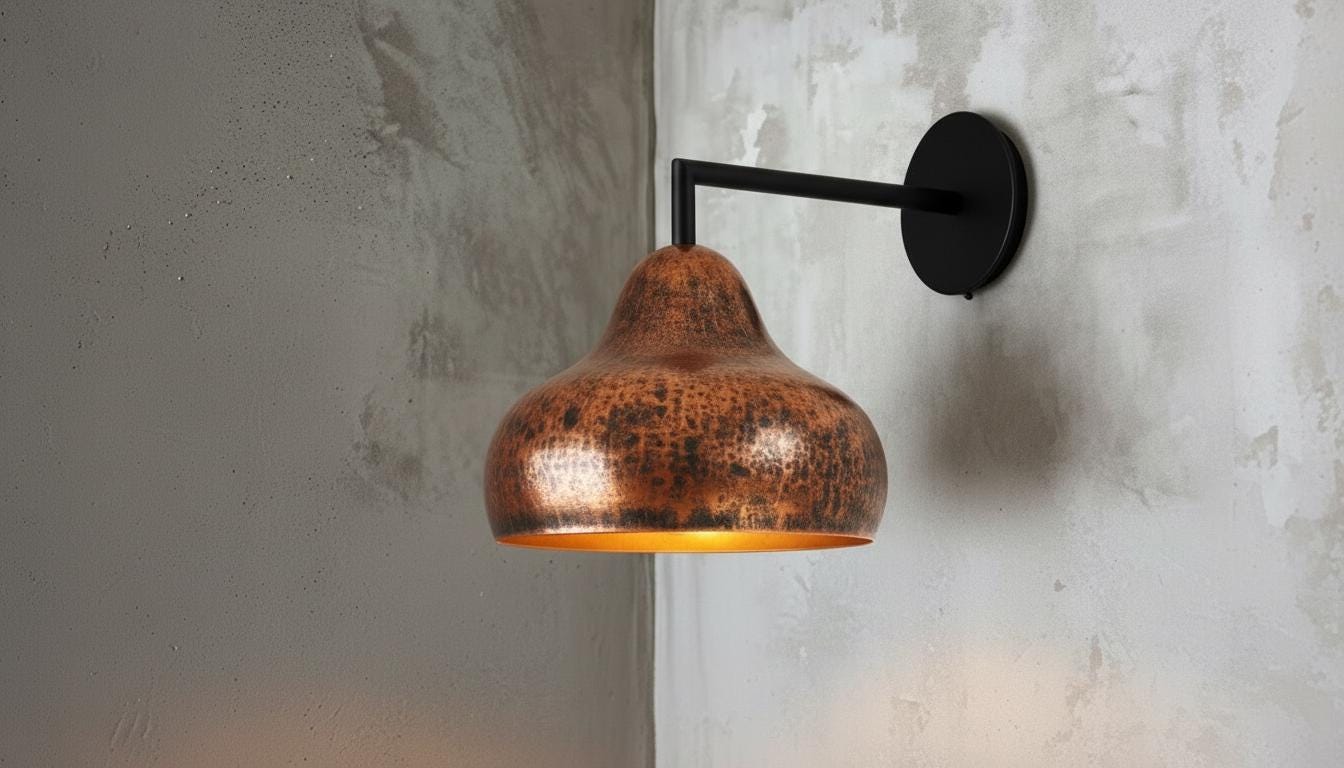 Hand Hammered Copper Wall Sconce -Moroccan Boho Lighting  - Dome wall Light Sconce - Handmade Green Patina Lighting