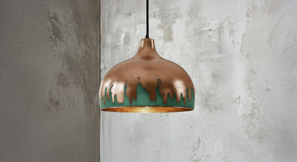 Verdigris Copper Pendant Light – Handmade Copper Dome Pendant Light – Green Patina Moroccan Ceiling Lamp –Rustic Farmhouse Lighting