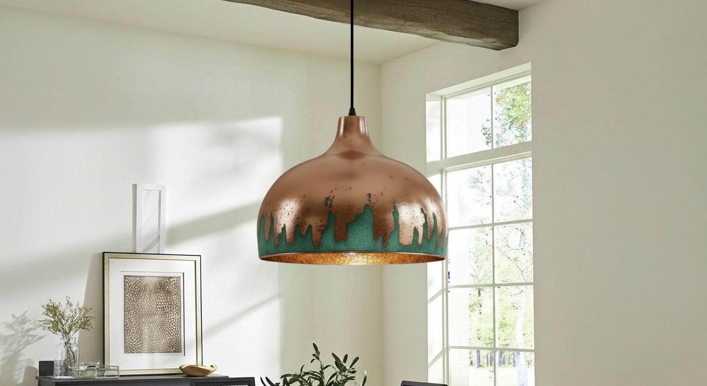 Verdigris Copper Pendant Light – Handmade Copper Dome Pendant Light – Green Patina Moroccan Ceiling Lamp –Rustic Farmhouse Lighting