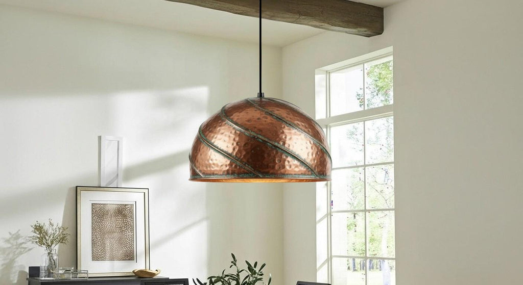 Handmade Green Verdigris Copper Pendant Lamp – Handmade Copper Dome Pendant Light – Green Patina Moroccan Ceiling Lamp – Farmhouse Lighting