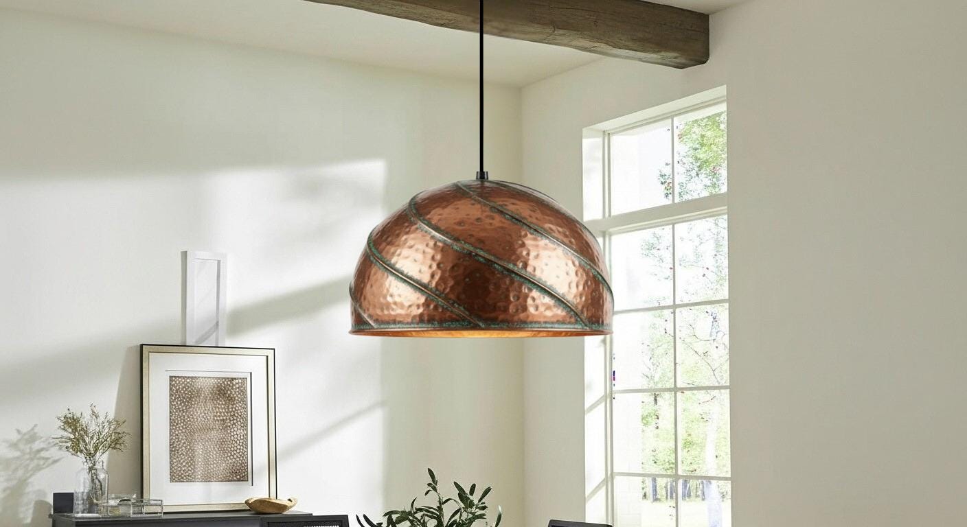 Handmade Green Verdigris Copper Pendant Lamp – Handmade Copper Dome Pendant Light – Green Patina Moroccan Ceiling Lamp – Farmhouse Lighting