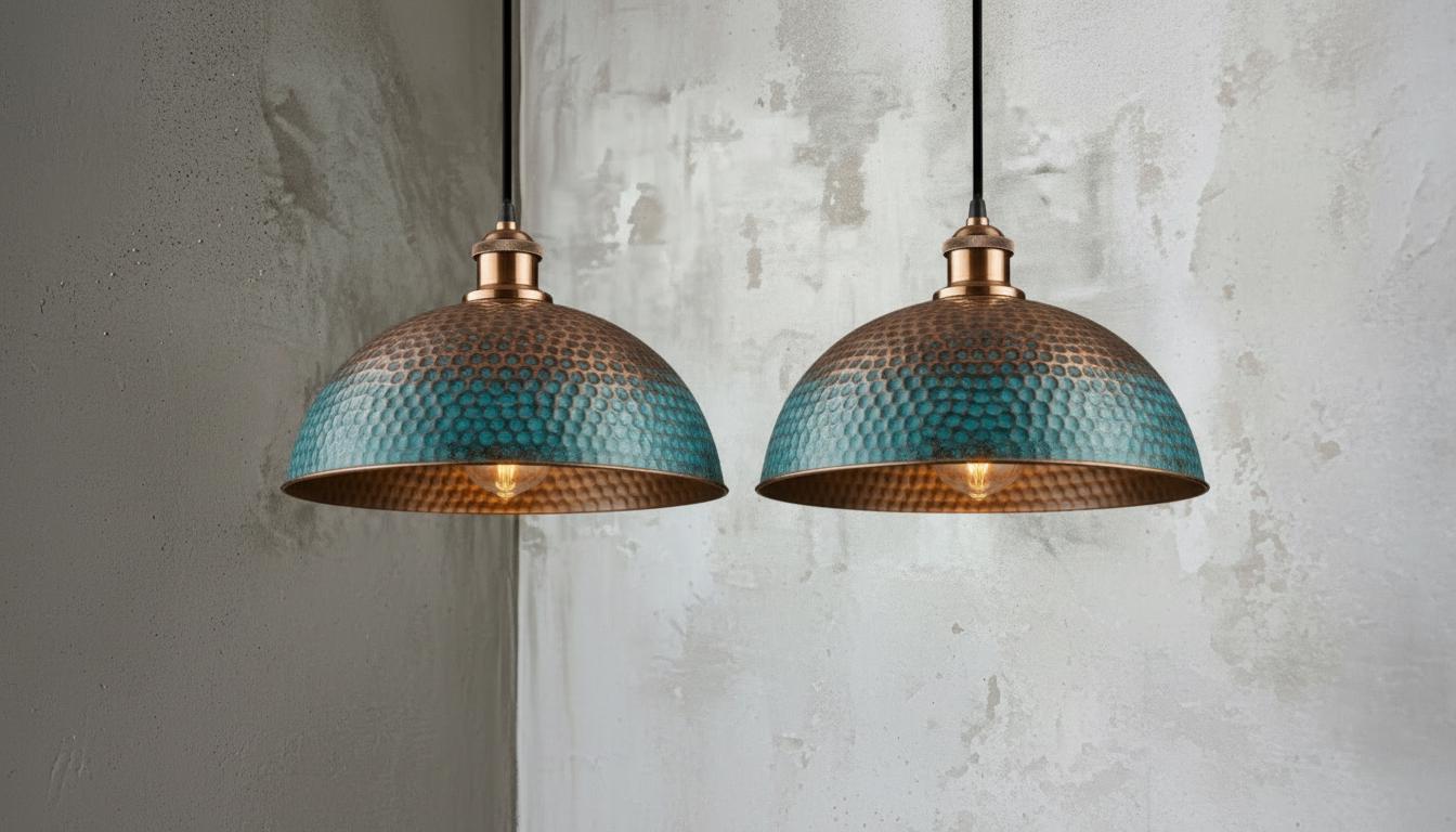 Blue Patina Copper Dome Pendant Light , Rustic Farmhouse Lighting, Hanging Pendant Lighting, Kitchen Island Lighting, Ceiling Light Fixture