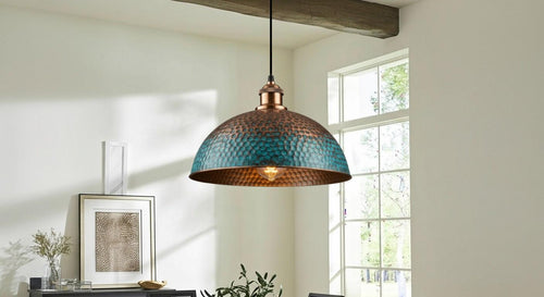 Blue Patina Copper Dome Pendant Light , Rustic Farmhouse Lighting, Hanging Pendant Lighting, Kitchen Island Lighting, Ceiling Light Fixture