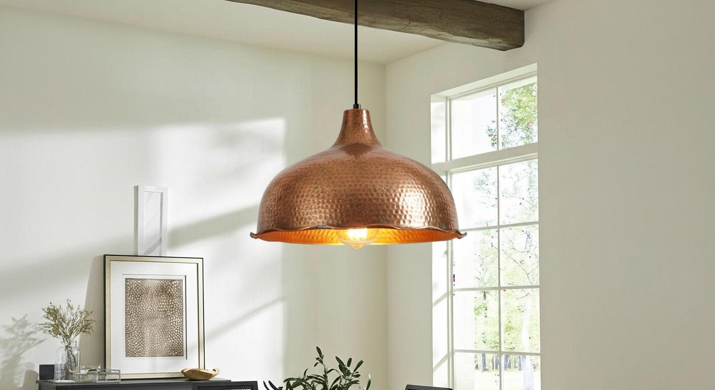 Handmade Hammered Copper Pendant Light - Rustic Copper Dome Pendant Light - Moroccan Boho Farmhouse Lamp - Rustic Chandelier Dining Room