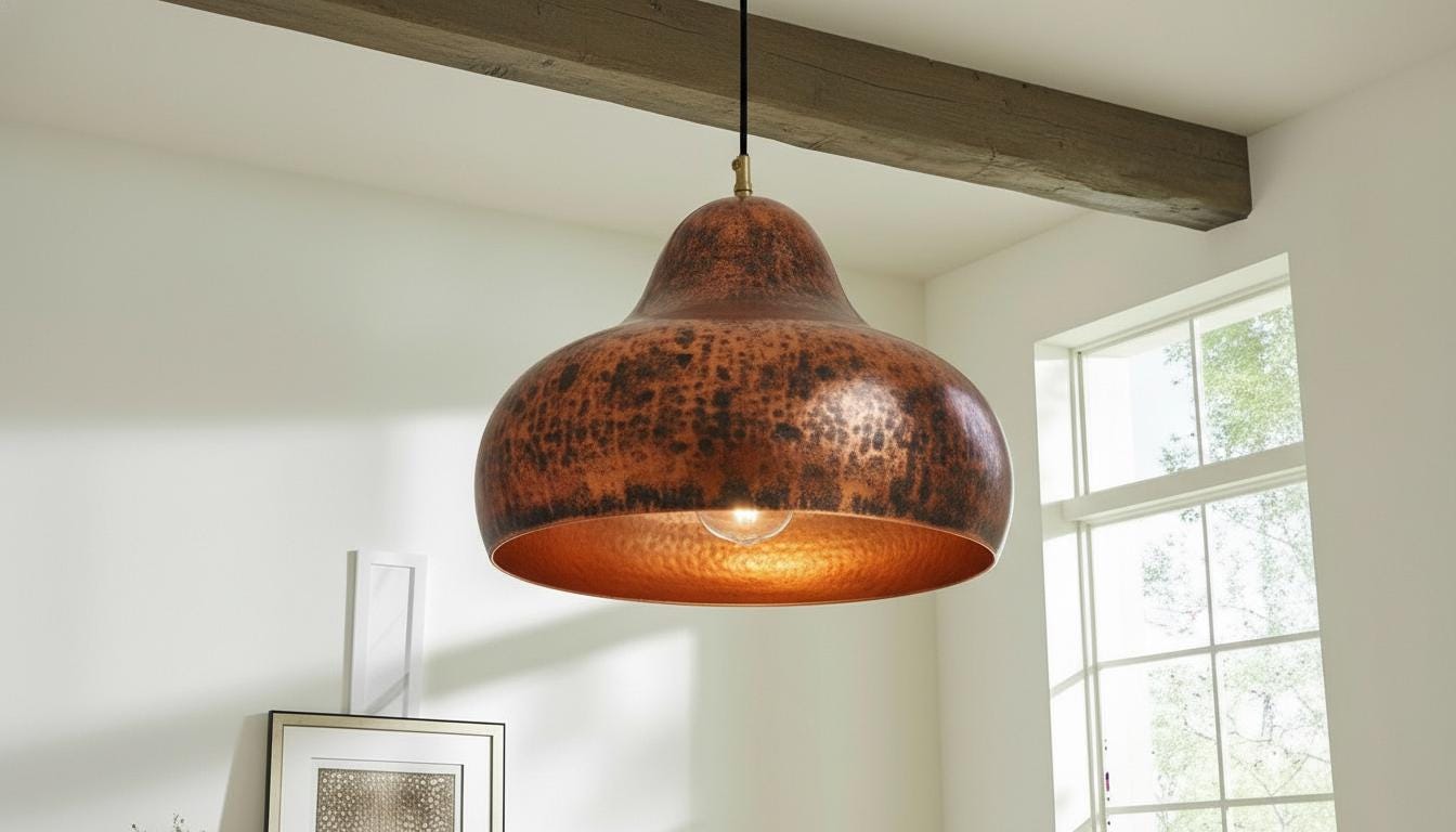 Handmade Copper Dome Pendant Light ,Oxidized Copper Dome Pendant, Organic Modern Ceiling Lamp for Farmhouse Kitchen Lighting Decor